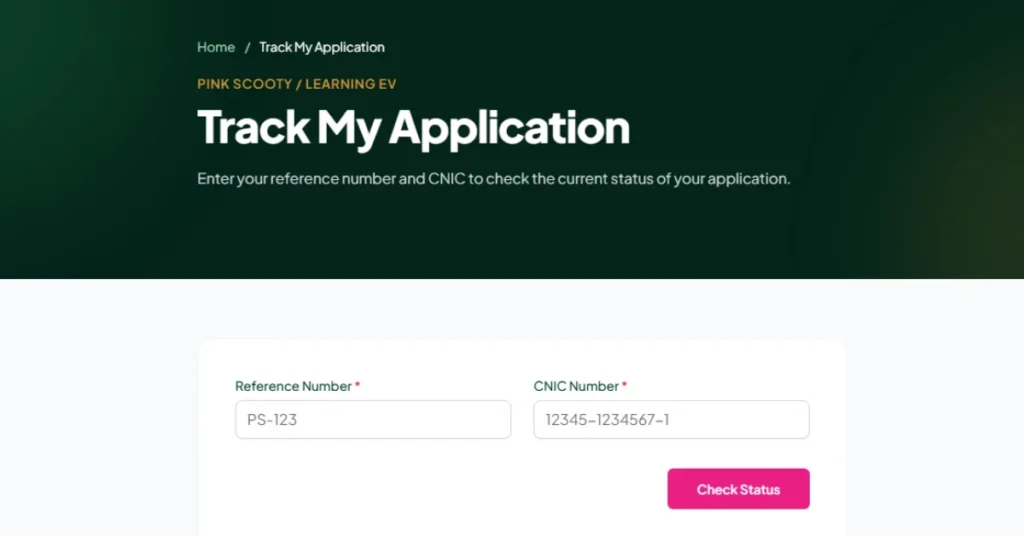 Pink Scooty application tracking, Pink Scooty Scheme 2026 status check, application status, Sindh scooty scheme, track application