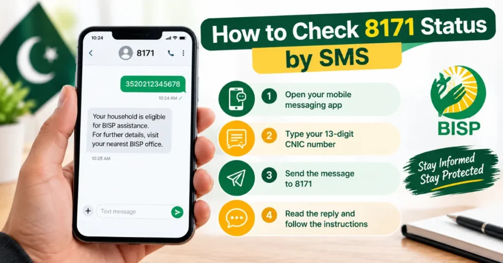 8171 BISP status check by SMS using CNIC number to verify beneficiary eligibility and assistance information