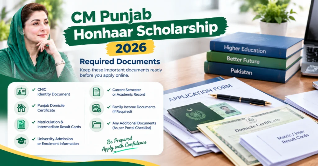 CM Punjab Honhaar Scholarship 2026 required documents checklist