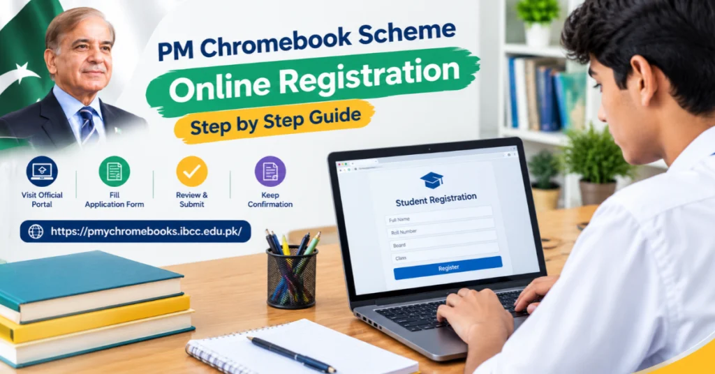 Student completing an online registration form for the PM Chromebook Scheme 2026